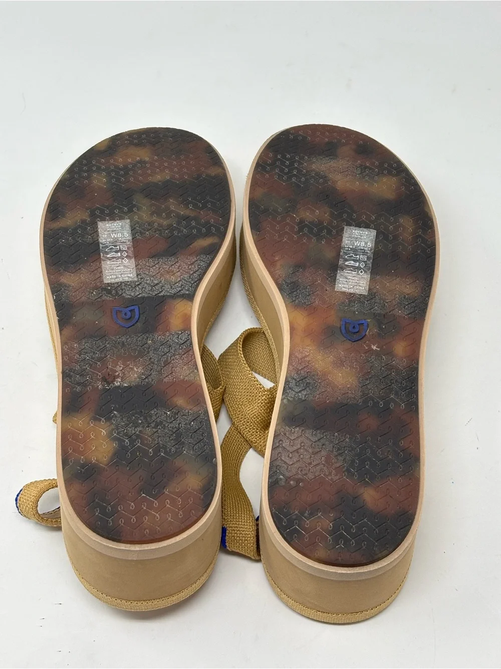 Rothy's Tan Woven Strap Platform Wedges